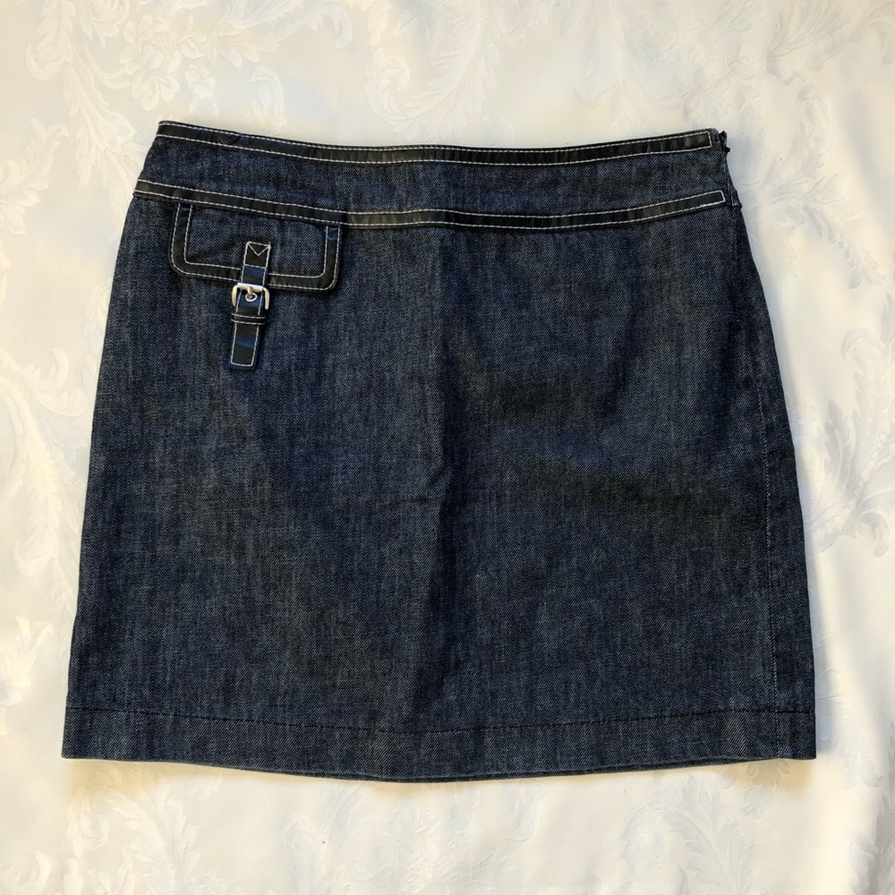 MICHAEL KORS Jean Skirt with Leather Trim
